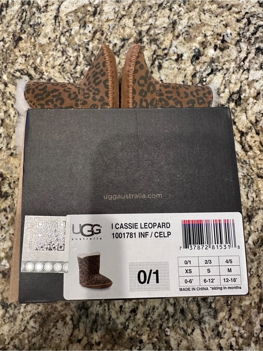 UGG infant Leopard Print Booties in Brown and Cream leopard XS